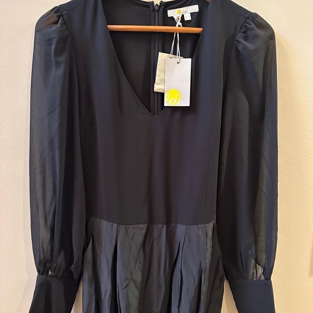 Boden Belgrave Womens 2R Black Sheer Silk Mix Jumpsuit Wide Leg NWT - Picture 4 of 9